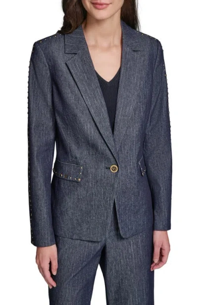 Karl Lagerfeld Paris Pinstripe Stud Denim Blazer In Blue