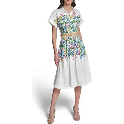 Karl Lagerfeld Paris Placed Floral Print Belted Midi Shirtdress In Multi