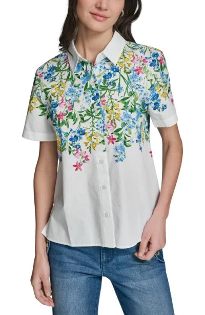 Karl Lagerfeld Paris Placed Floral Print Shirt In White
