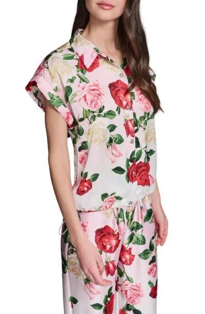 Karl Lagerfeld Paris Placed Floral Satin Button-up Shirt In Multi