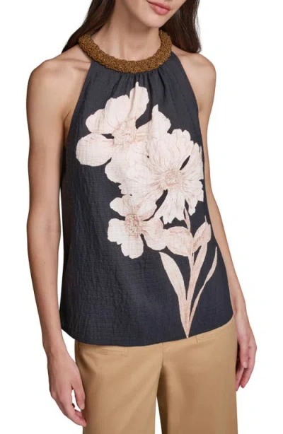 Karl Lagerfeld Paris Placed Floral Sleeveless Top In Blue