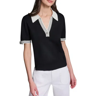 Karl Lagerfeld Paris Polo Collar Short Sleeve Sweater In Black
