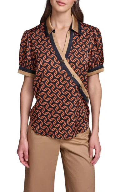 Karl Lagerfeld Paris Print Crossover Button Top In Multi