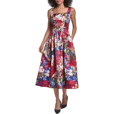 Karl Lagerfeld Paris Print Drop Waist Sleeveless Midi Dress In Multi