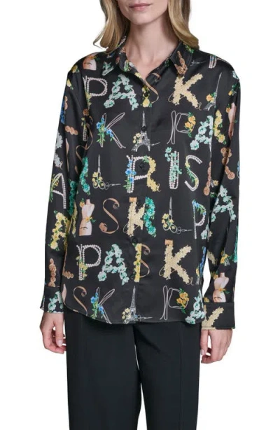 Karl Lagerfeld Paris Print Oversize Button-up Shirt In Multi
