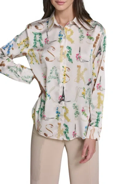 Karl Lagerfeld Paris Print Oversize Button-up Shirt In Multi