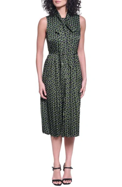 Karl Lagerfeld Paris Printed Belted Midi Dress In Green