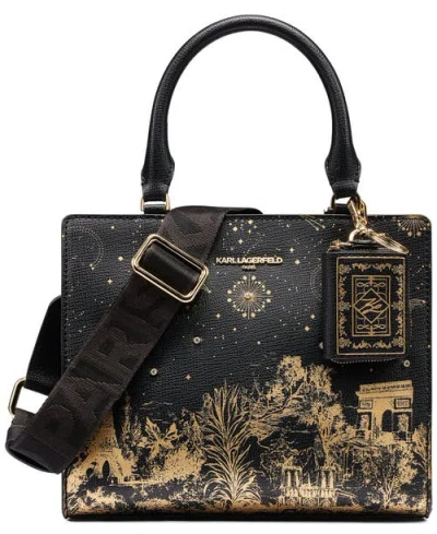 Karl Lagerfeld Paris Printed Paris Crossbody In Black/gold