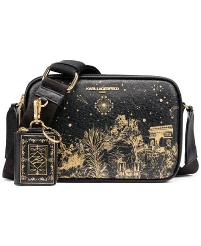 Karl Lagerfeld Paris Printed Paris Crossbody In Black/gold