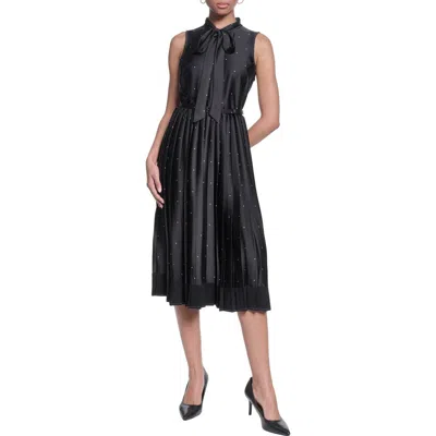 Karl Lagerfeld Paris Printed Tie Neck Satin Midi Dress In Black