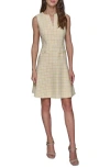 Karl Lagerfeld Paris Printed Tweed A-line Dress In Freesia Yellow Soft White