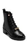 Karl Lagerfeld Prue Lace-up Combat Booties In Black