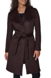 Karl Lagerfeld Paris Puff Sleeve Belted Coat In Brown