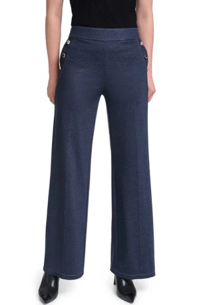 Karl Lagerfeld Paris Pull On Sailor Wide Leg Pants In Navy
