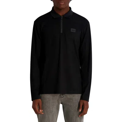 Karl Lagerfeld Paris Quarter Zip Knit Polo In Black