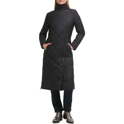 Karl Lagerfeld Paris Quilted Asymmetric Midi Coat In Black