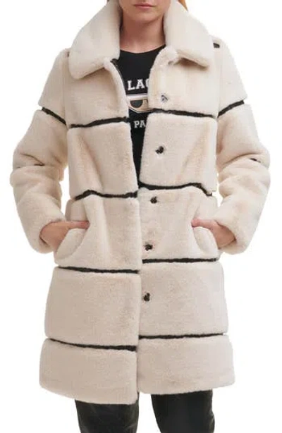 Karl Lagerfeld Paris Quilted Longline Faux Fur Coat In Gray