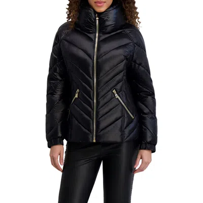 Karl Lagerfeld Paris Raglan Sleeve Puffer Jacket In Black