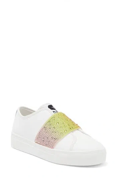 Karl Lagerfeld Paris Remmy Rhinestone Slip-on Sneaker In Pink/yellow Multi