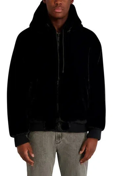 Karl Lagerfeld Paris Reversible Zip Front Faux Fur Jacket In Black