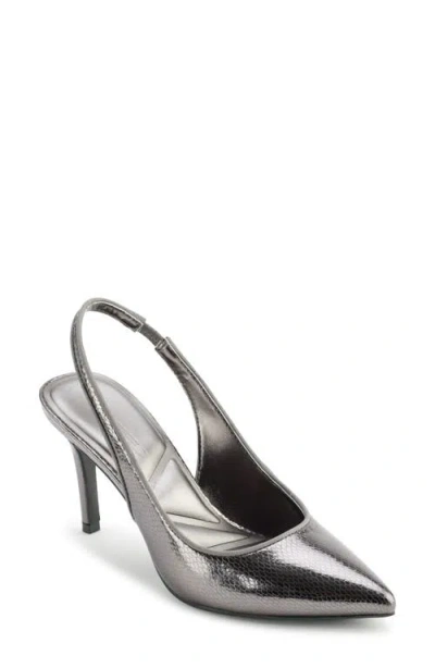 Karl Lagerfeld Paris Rosalyn Snakeskin Embossed Pointed Toe Pump In Silver