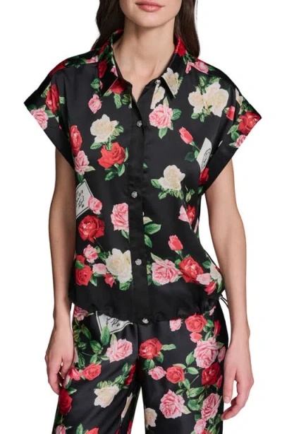 Karl Lagerfeld Paris Rose Print Button-up Shirt In Multi