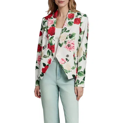 Karl Lagerfeld Paris Rose Print Floral Jacquard Jacket In White