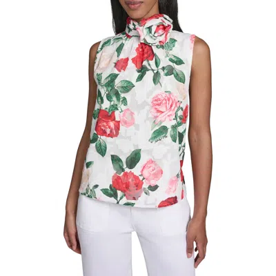Karl Lagerfeld Paris Rosette Detail Floral Tank In Multi