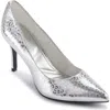 Karl Lagerfeld Royale Pointed Toe Pump In Silver Leopard Print