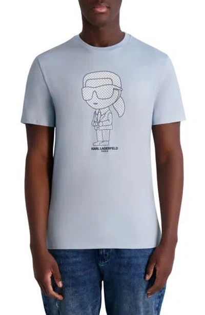 Karl Lagerfeld Paris Rubberized Karl Cotton Graphic T-shirt In Light Blue