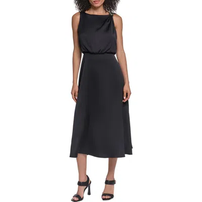 Karl Lagerfeld Paris Satin Face Crepe Midi Dress In Black