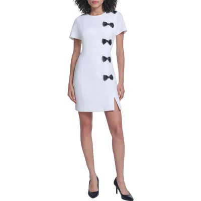 Karl Lagerfeld Paris Scuba Rhinestone Bow Sheath Dress In White