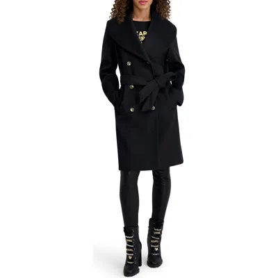 Karl Lagerfeld Paris Shawl Collar Wool Blend Coat In Black