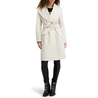 Karl Lagerfeld Paris Shawl Collar Wool Blend Coat In Neutral