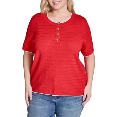 Karl Lagerfeld Paris Short Sleeve Cotton Blend Sweater In Red