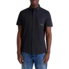 Karl Lagerfeld Paris Short Sleeve Cotton Button-down Shirt In Black