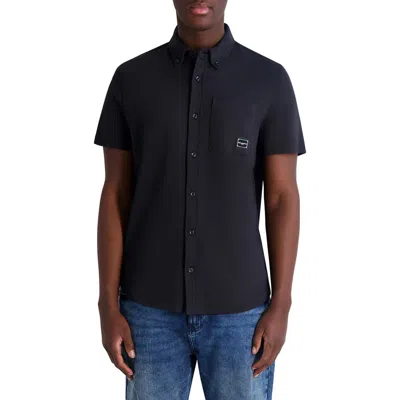Karl Lagerfeld Paris Short Sleeve Cotton Button-down Shirt In Black