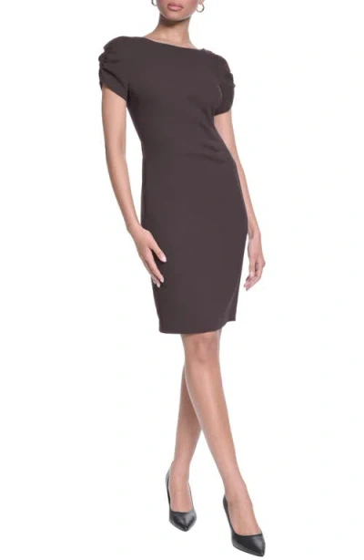 Karl Lagerfeld Paris Short Sleeve Crepe Sheath Dress In Brown