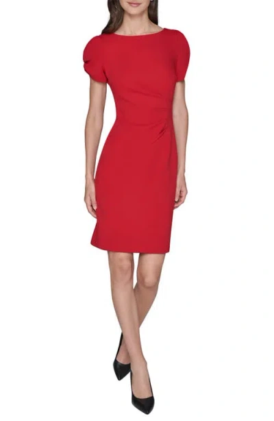 Karl Lagerfeld Paris Short Sleeve Crepe Sheath Dress In Burgundy