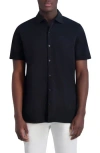 Karl Lagerfeld Paris Short Sleeve Knit Button-up Shirt In Blue