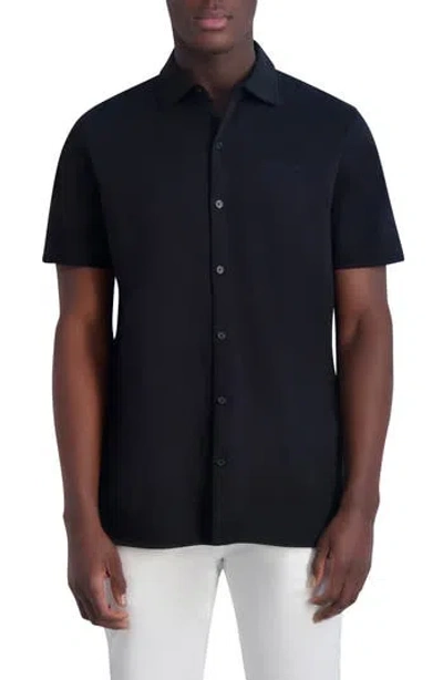 KARL LAGERFELD KARL LAGERFELD PARIS SHORT SLEEVE KNIT BUTTON-UP SHIRT