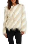 Karl Lagerfeld Paris Short Wispy Faux Fur Jacket In Neutral