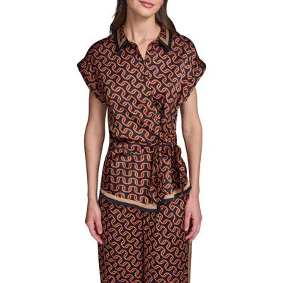 Karl Lagerfeld Paris Tie Waist Satin Top In Multi