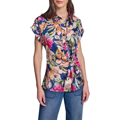 Karl Lagerfeld Paris Side Tie Crêpe De Chine Button-up Shirt In Gray