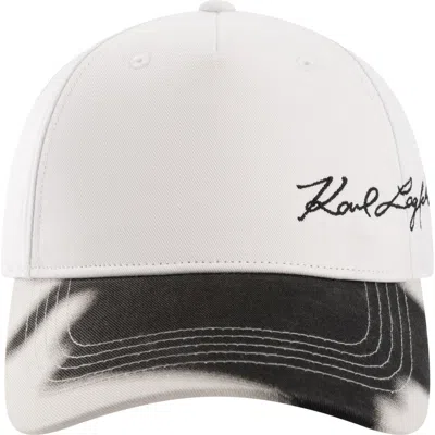 Karl Lagerfeld Paris Signature Embroidered Baseball Hat In White