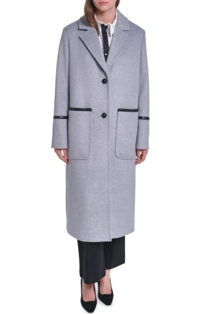 Karl Lagerfeld Paris Single Breasted Coat With Faux Leather Trim In Animal Print