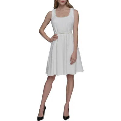 Karl Lagerfeld Paris Sleeveless Belted A-line Dress In Soft White