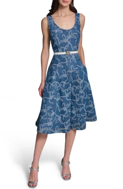 Karl Lagerfeld Paris Sleeveless Belted Denim Dress In Blue
