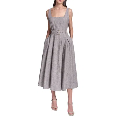 Karl Lagerfeld Paris Sleeveless Belted Linen Blend Midi Dress In Multi