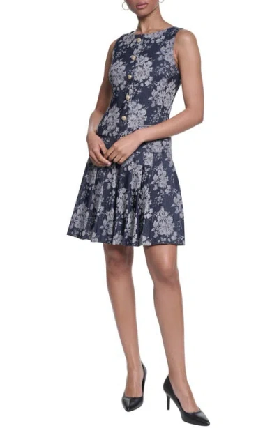 Karl Lagerfeld Paris Sleeveless Denim Jacquard Minidress In Multi